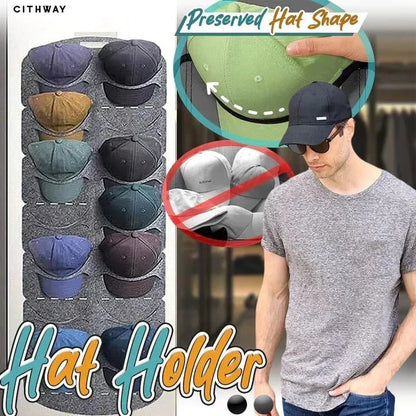 Hanging Hat Rack with 14 Pockets – Keeps hats in shape, no creases. Space‑saving, easy to hang. Perfect for caps & sun hats!