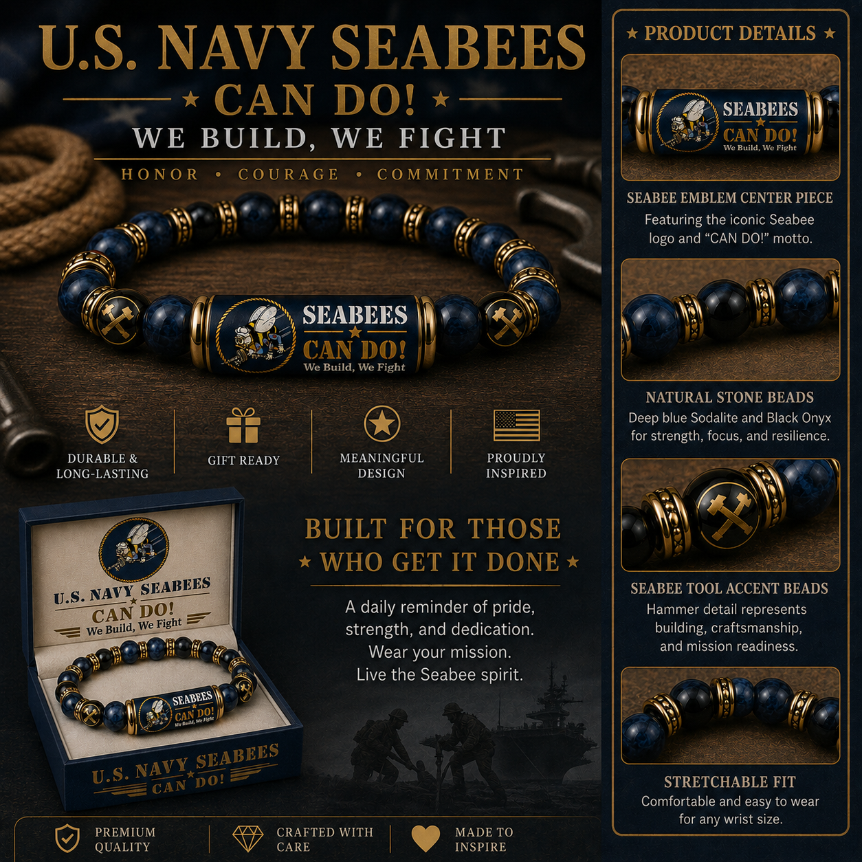 ⚓Last Day Promo: 49% OFF - 🐝U.S. Navy Seabees Can Do! Tribute Beaded Bracelet -  🔥Buy 2 Get 1 Free & ✈️Free Shipping Today!