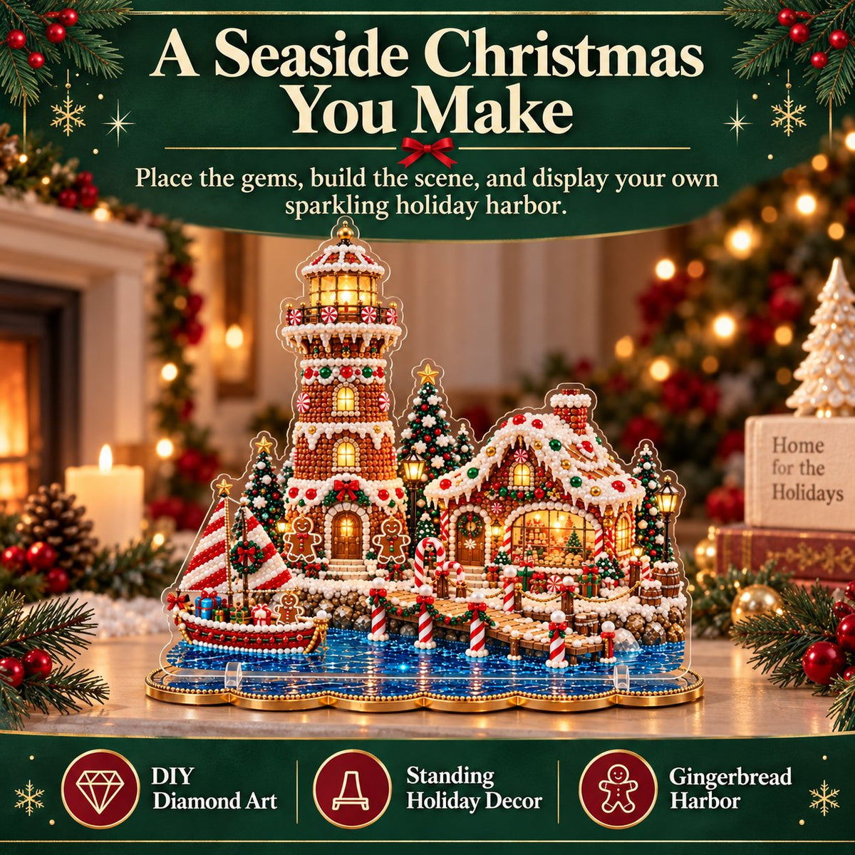 🎄 LAST DAY 49% OFF – Premium 2D Pearl Christmas Lighthouse Diamond Painting Art Kit | Luxury Flocked Canvas with Scratch-Resistant Non-Fading Pearl Beads DIY Holiday Decor 🎅⛄️❄️