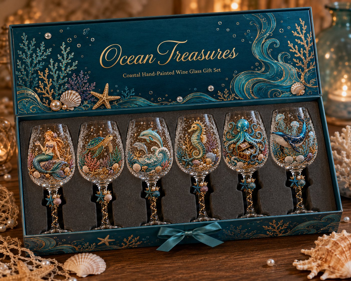 ⏳ Last Day 49% OFF – 🌊 3D Ocean Treasures Sculpted Glass Collection | Premium Clear Stemware with Raised Marine Figures, Shell & Pearl Details & Underwater-Inspired Accents ✨