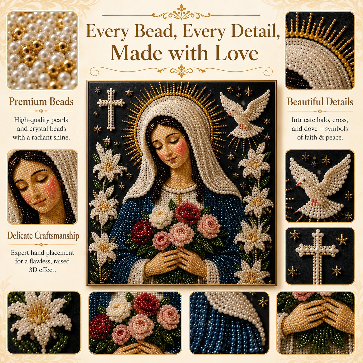 🙏New Arrivals 49% OFF-2026  Divine Pearl Bead Virgin Mary Icon – A Peaceful DIY Faith Art Gift ✨