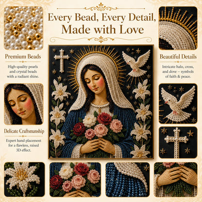 🙏New Arrivals 49% OFF-2026  Divine Pearl Bead Virgin Mary Icon – A Peaceful DIY Faith Art Gift ✨