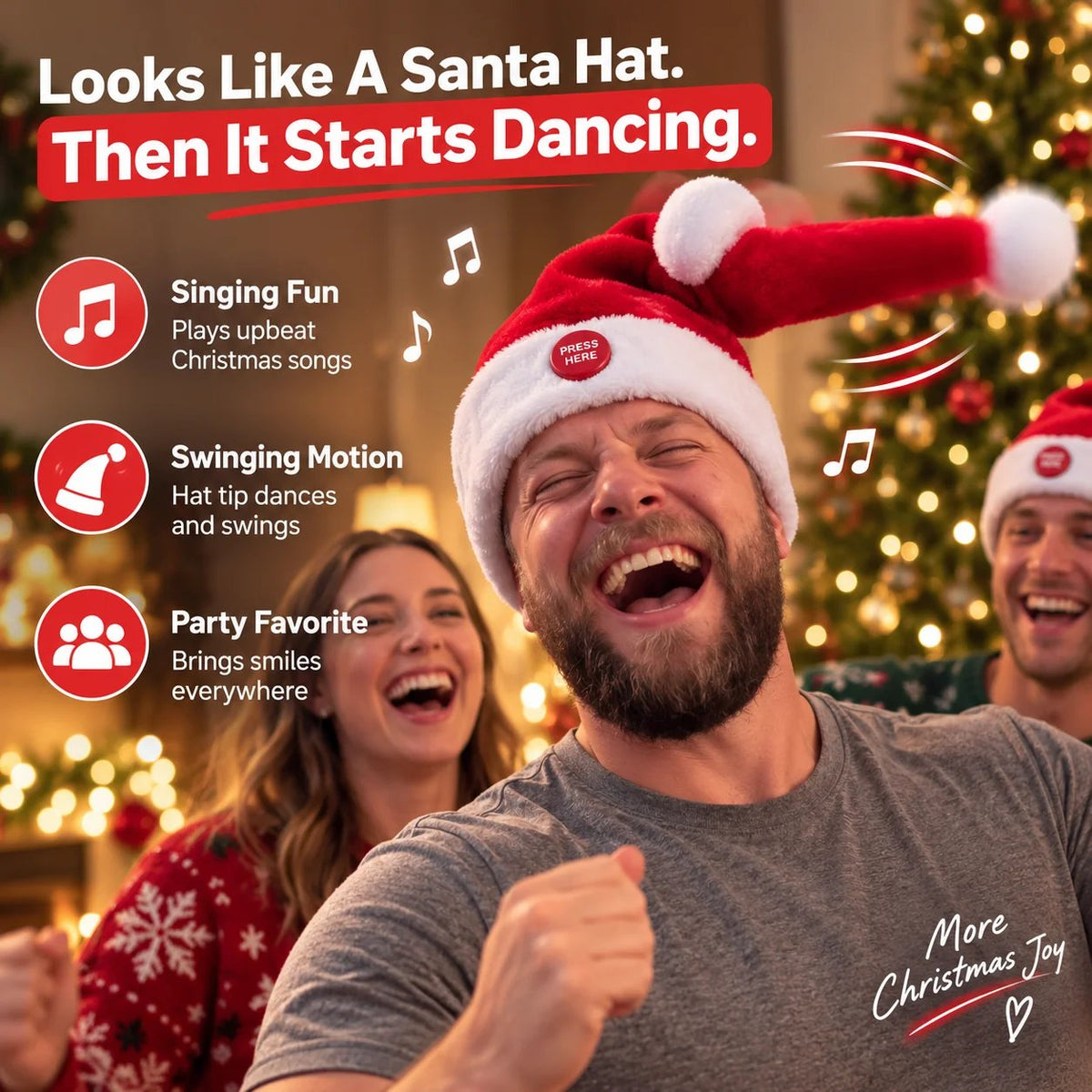 🎅 🤣 Singing & Dancing Santa Hat — Animated Christmas Party Hat(📦Buy 2 Free Shipping)