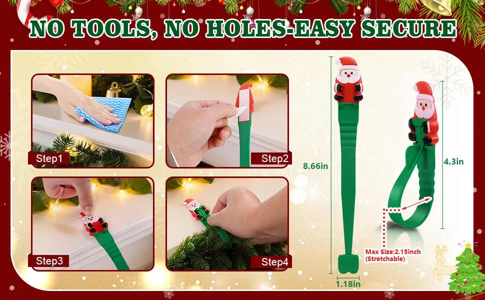 ⏳ Last Day 49% OFF – 🎄No-Drill Christmas Garland Hangers | 12 Santa Adhesive Hooks Holding Up To 5 lbs For Stockings, Wreaths & Holiday Decorations 🎅