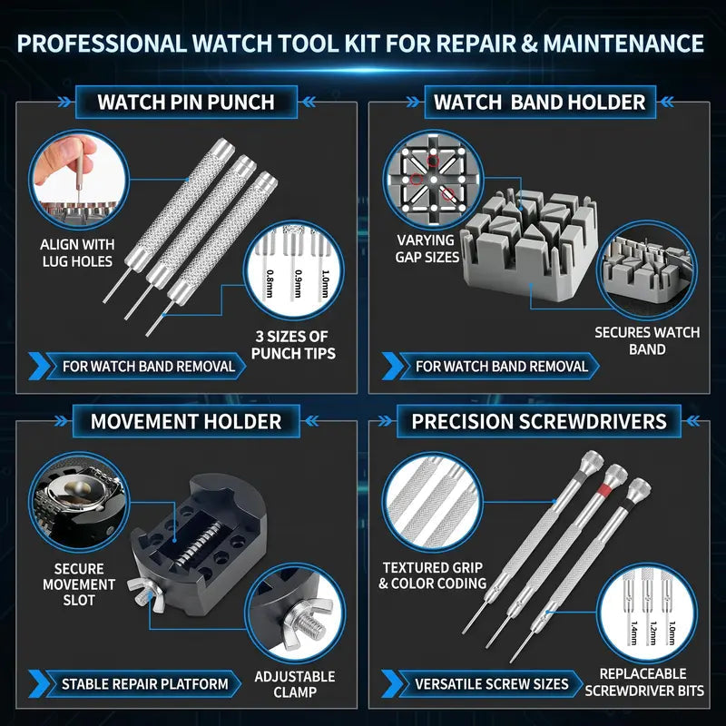 151-in-1 Complete Watch Repair Kit – Battery Replacement, Link Removal & Band Adjustment Tools