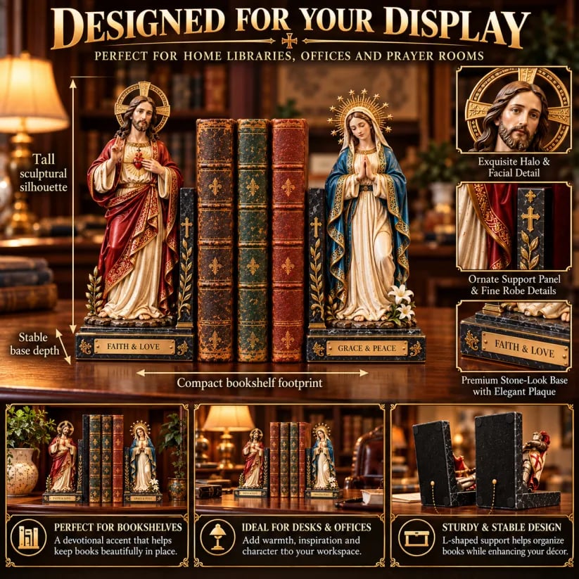 ✝️ Sacred Heart of Jesus & Virgin Mary Bookends | Faith & Love, Grace & Peace