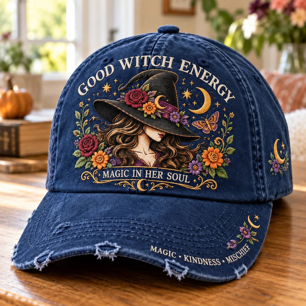 🌙 Good Witch Energy Floral Witch Baseball Cap – 7 Colors