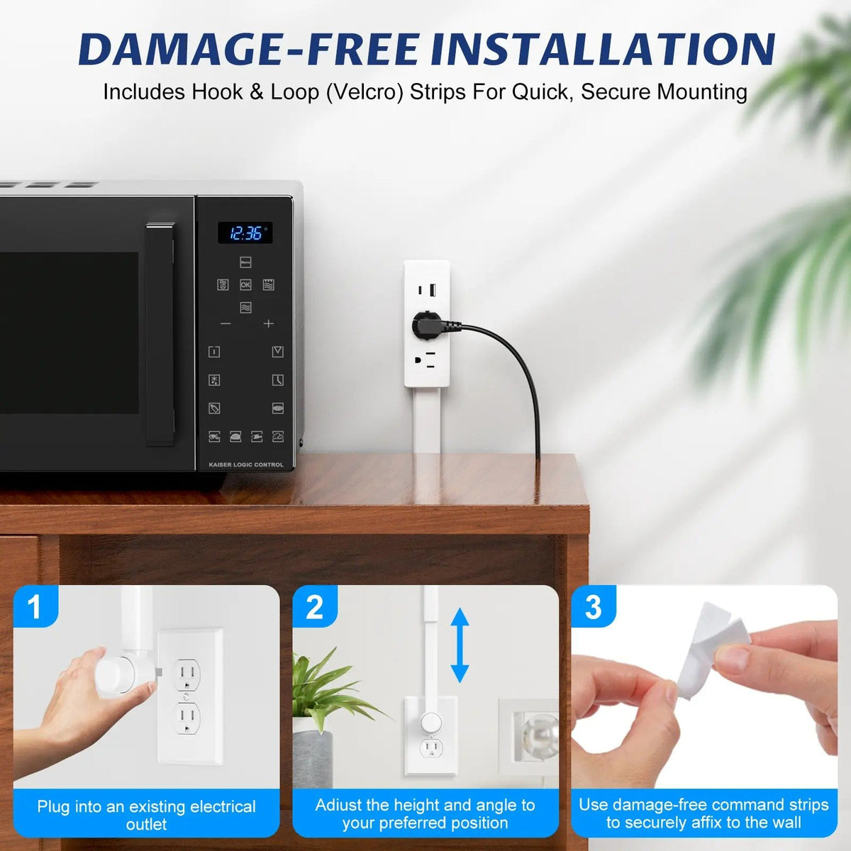 Flexible Outlet Extender with USB-C and USB-A, Rotating Plug, Power Adapter for Behind Furniture Access