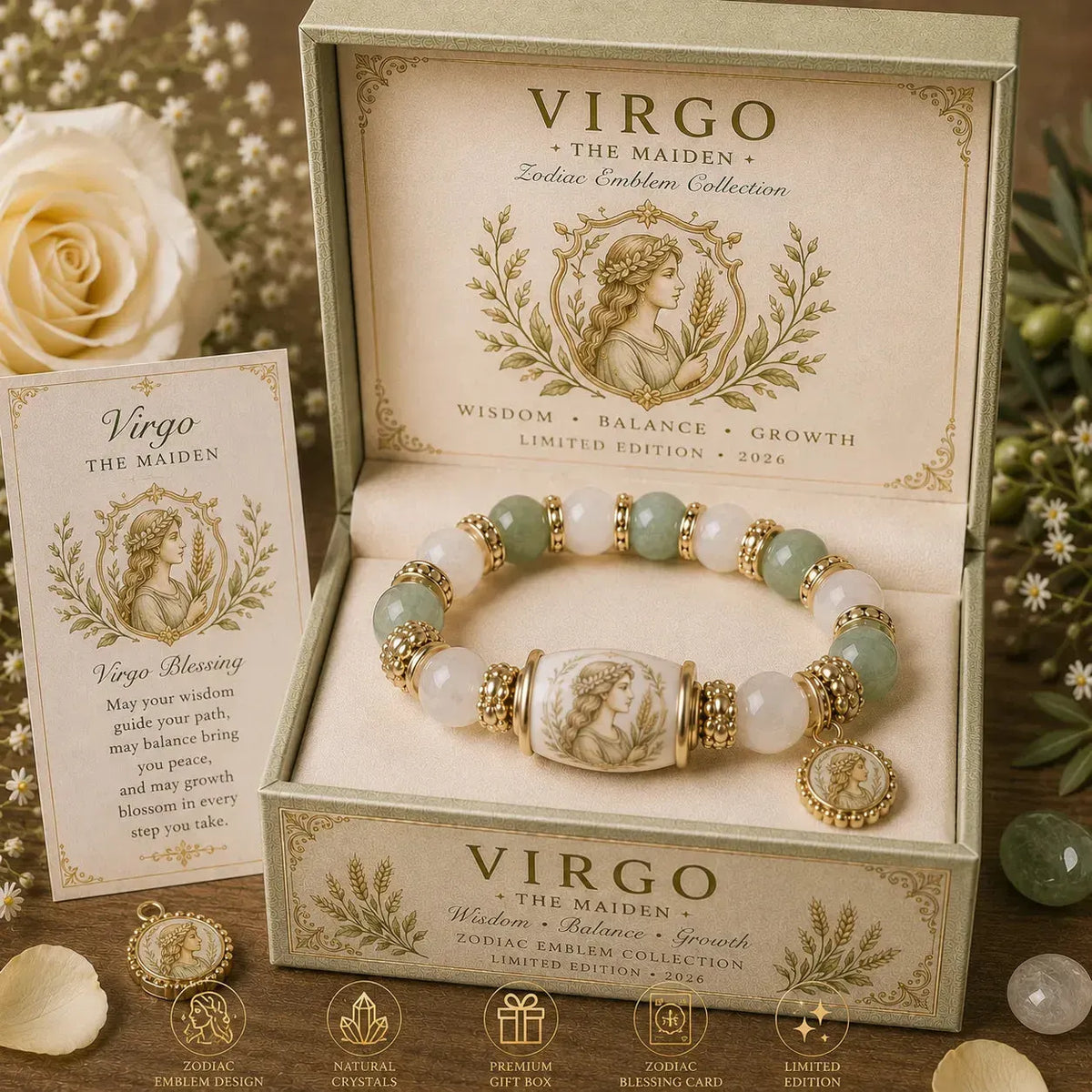 ⏳ Last Day 49% OFF – ♈ 12 Zodiac Natural Chalcedony Bracelet Collection | 10–12mm Gemstone Beads, Symbolic Zodiac Charm, Stretch Fit & Collector’s Gift Box Included ✨
