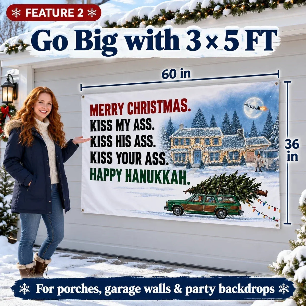 🎅 3x5FT Single Sided Christmas Funny Quote Flag with Metal Grommets | Adult Humor Holiday Yard Decoration