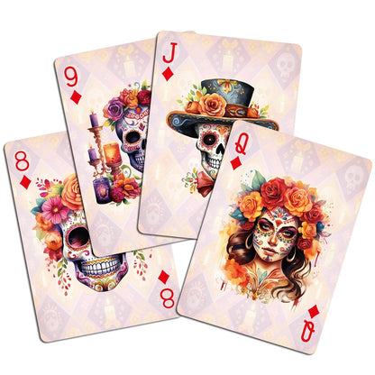 💀 Día de los Muertos Playing Cards – 54 Unique Skull Art Designs, Premium Blue Core Poker Deck