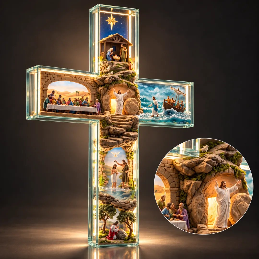 ✝️ Illuminated Story of Jesus Cross | 6 Relief Scenes