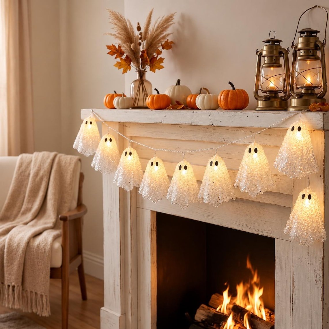 👻 Halloween Ghost Garland with LED Lights