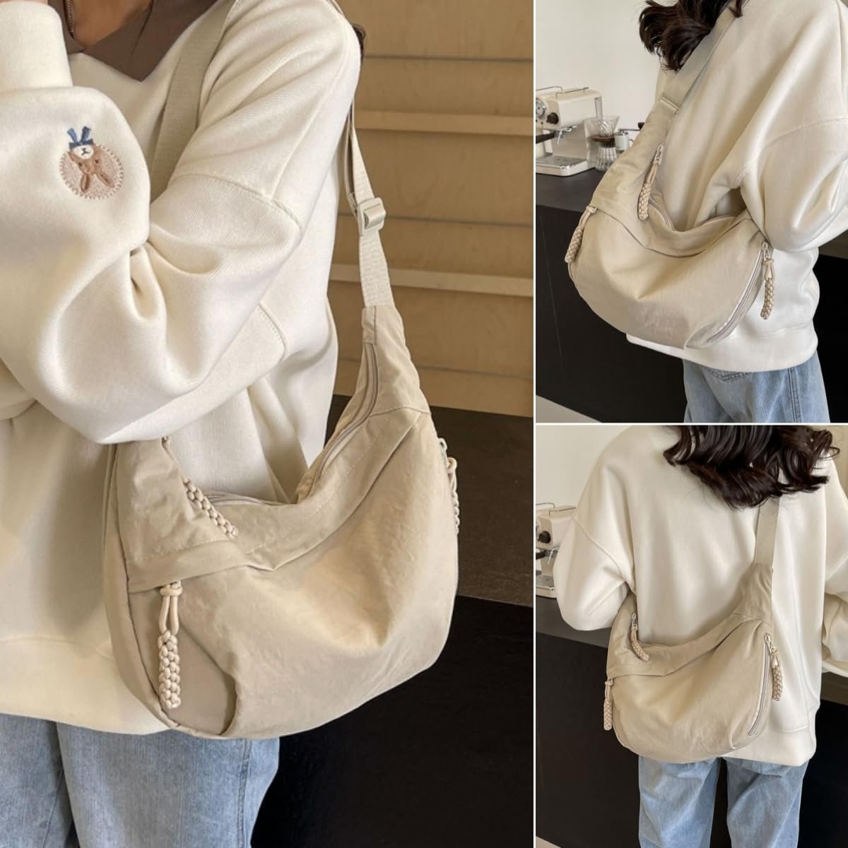 🏆5k sold this week!🔥Designer Direct Sales👜Women's Fashion Plain Color Nylon Crossbody Hobo Bag