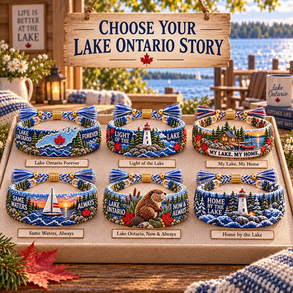 🌊 Lake Ontario Forever Embroidered Bracelet | Scenic Lake Design with Adjustable Woven Band, Meaningful Message & Gift-Ready Keepsake Box 🍁