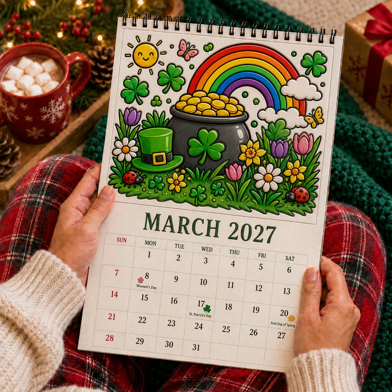 🎨Color The Year 2027: Trace-By-Groove Creative Calendar📅| Seasonal Guided Coloring Wall Calendar With Markers
