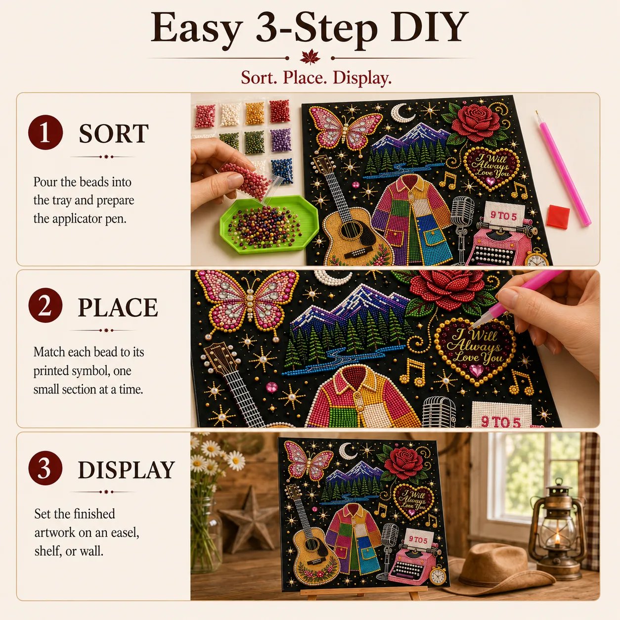 🔥 LAST DAY 50% OFF – 🎤 💕 Premium 3D Pearl Country Music Tribute Art Kit | Luxury Flocked Canvas with Scratch-Resistant Non-Fading Acrylic Resin Pearls & Faceted Drills DIY Keepsake Decor 💎✨