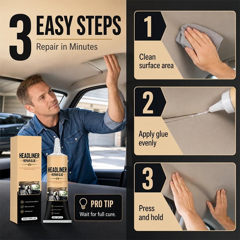 🚗 Waterproof Car Headliner Repair Glue, High Strength Adhesive for Sagging Car Ceiling & Interior