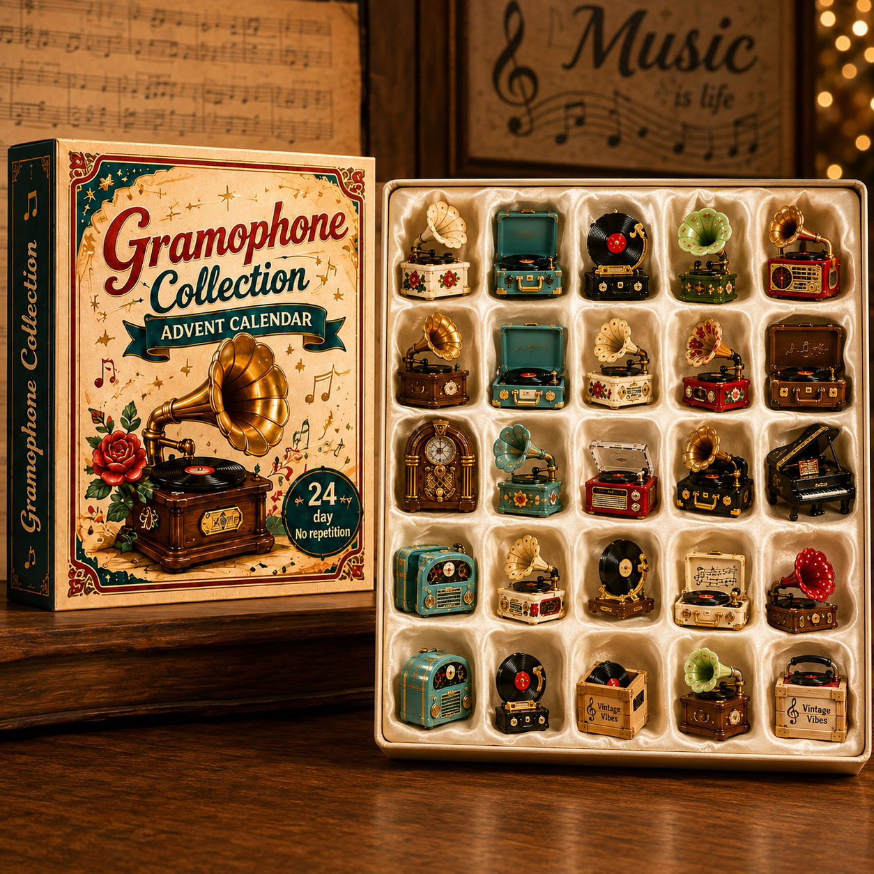 Gramophone Collection Advent Calendar 2027 – 24 Vintage Record Player & Music Miniatures, Retro Collectible Gift for Music Lovers