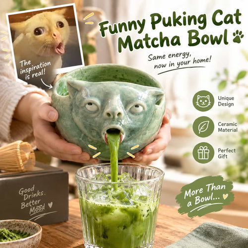 Funny Puking Cat Matcha Bowl