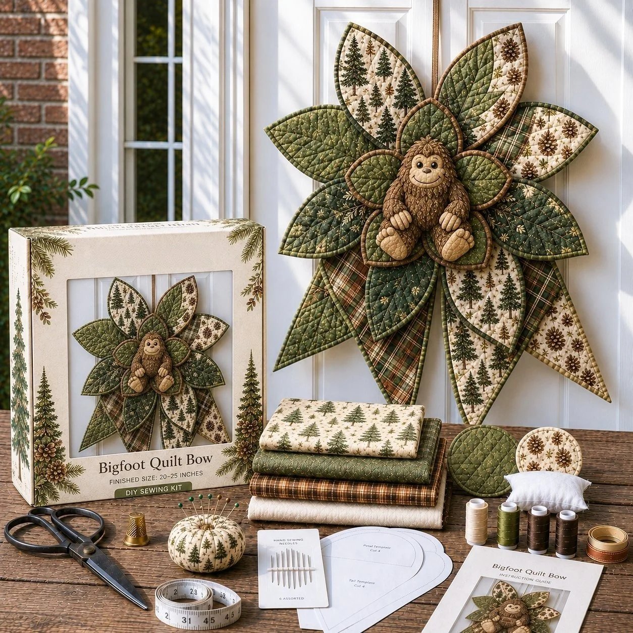 🔥LAST DAY 50% OFF - 🎀 Beginner-Friendly Oversized Quilted Bow Sewing Kit | Coordinated Printed Fabrics, Batting, Pre-Designed Templates & Complete Supplies for a 3D Statement Bow ✨