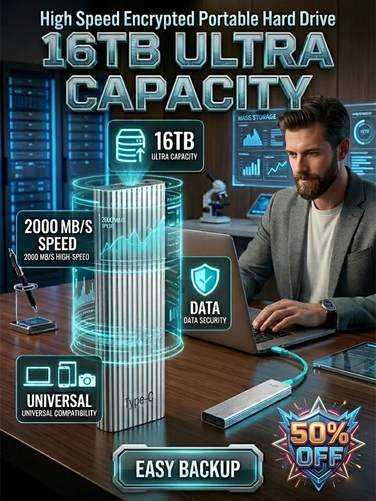 ⚡💾 Ultra-Portable 16TB Mini SSD — Fast Type-C Storage On the Go