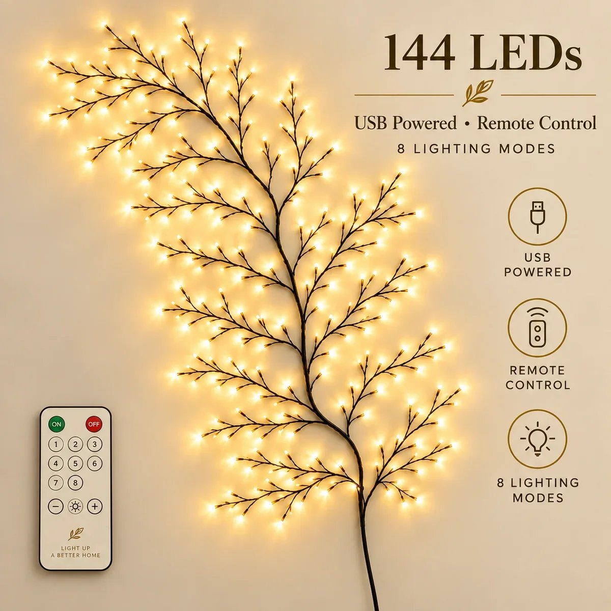 ✨ Flexible LED Branch Lights | Remote-Controlled Holiday Wall Decor(📦Buy 2 Free Shipping)