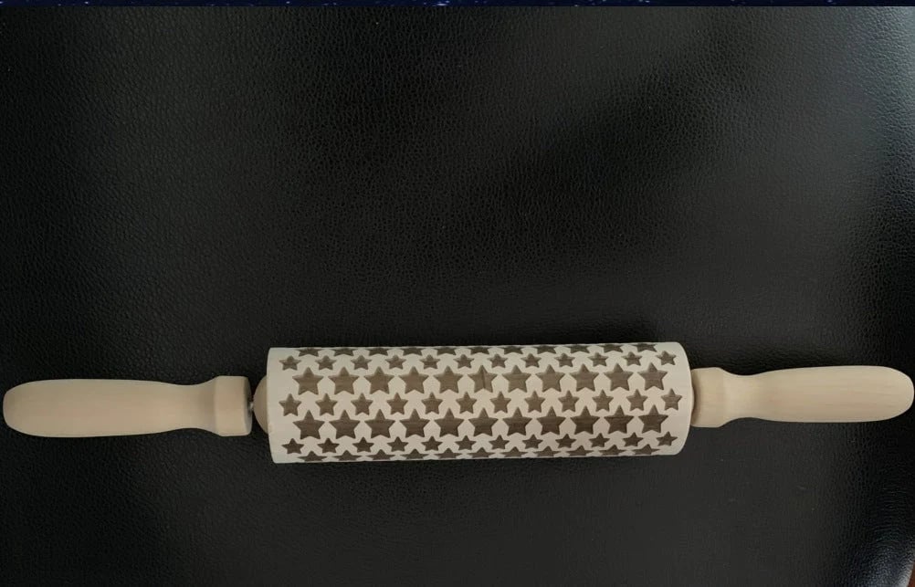 Stamp Cookies Instantly! No-Stick Engraved Beech Rolling Pin