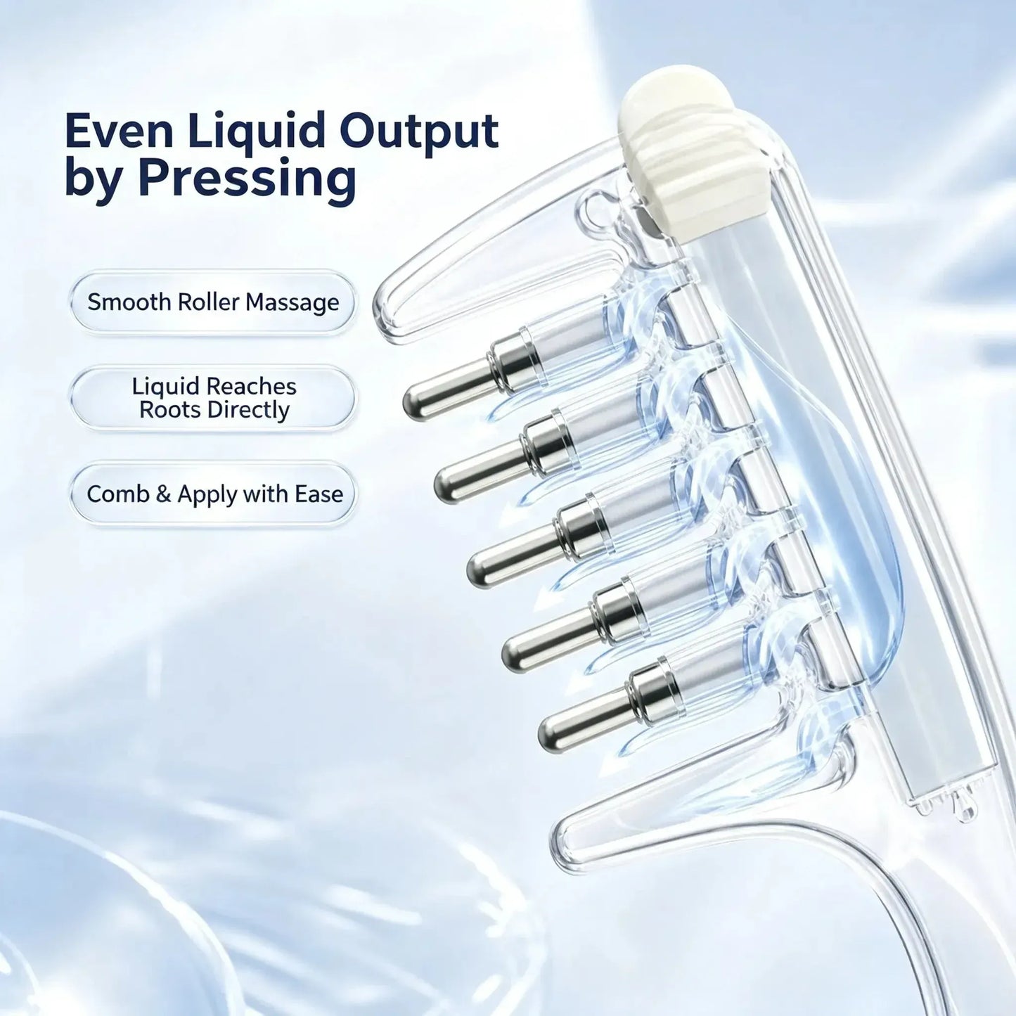 ⭐💧Refillable Scalp Oil Applicator Comb with 6 Metal Massage Tips – Even Root Serum Distribution & Scalp Stimulation for Hair Care
