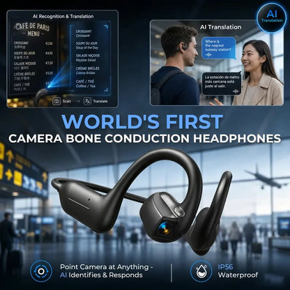 🎧 E12 Bone Conduction Open-Ear Audio Glasses with 8MP HD EIS Camera – 160+ Language AI Translation, Bluetooth Sports Headset & IP56 Waterproof Wearable for Cycling, Vlogging & Action Video