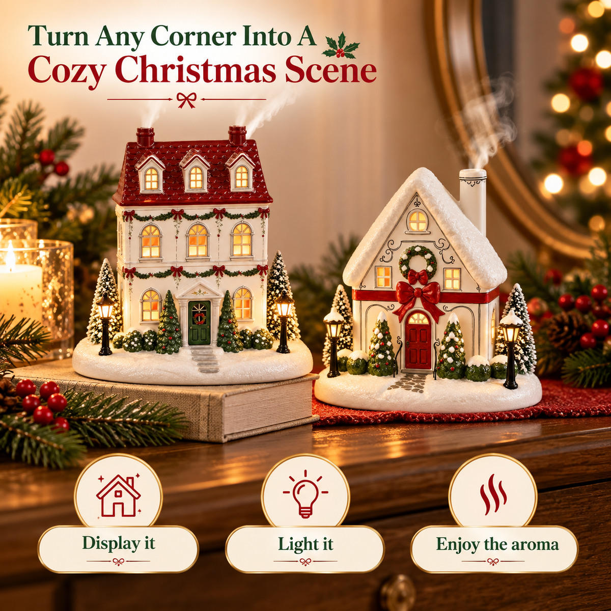 🎅 Lighted Christmas Village Aroma Diffuser – Chimney Mist & Glowing Windows
