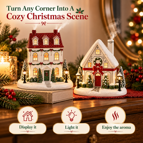 🎅 Lighted Christmas Village Aroma Diffuser – Chimney Mist & Glowing Windows