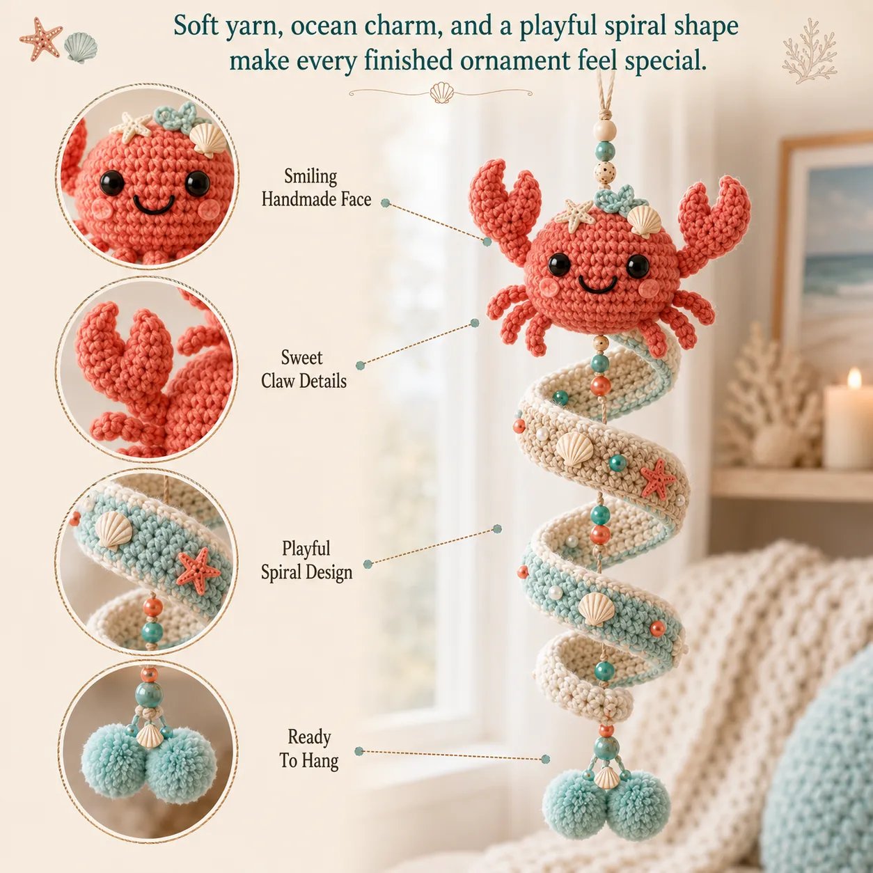 ⏳ Last Day 49% OFF – 🌊 Beginner-Friendly Ocean Animal Spiral Crochet Hanging Ornament Kit | Complete Kit with All Tools & Step-by-Step Guide Included 💕