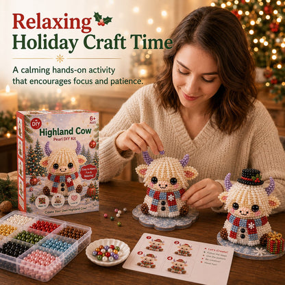 ⏳ Last Day 49% OFF – 🎄Beginner-Friendly Christmas Highland Cow 3D Pearl Bead DIY Kit | Complete Kit with All Tools & Step-by-Step Guide Included 💕