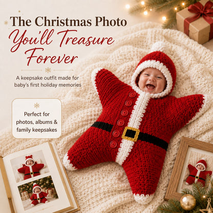 ⏳ Last Day 49% OFF – 🎅 Baby’s First Christmas Keepsake Star Outfit | One Size Fits Most Babies, Soft Knitted Santa Cocoon with Front Button Opening for Holiday Photos ✨