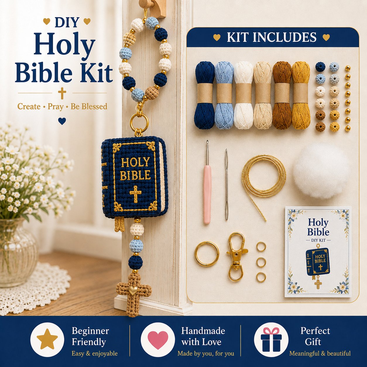 ⏳ Last Day 49% OFF – 🙏 Beginner-Friendly DIY Christian Faith Crochet Keychain Kit Collection | Complete Kit with All Tools & Step-by-Step Guide Included 💕