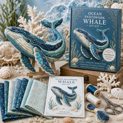 🌊🧵 Premium Ocean Patchwork DIY Kit | High-Quality Layered Fabric with Stitched Details DIY Handmade Coastal Decor 🐚✨