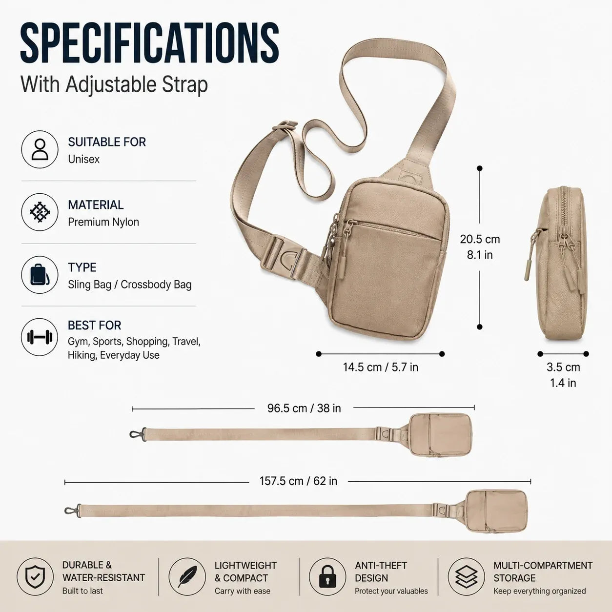 🔥😍Anti-Theft Everyday Sling Bag – Lightweight Crossbody Travel Pack