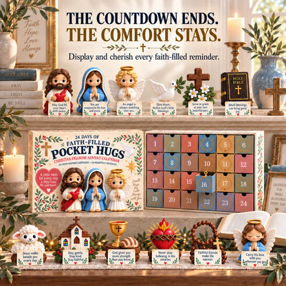 ✝️ 24 Days of Faith-Filled Pocket Hugs™ Advent Calendar | 24 Unique Hand-Painted Christian Keepsakes with Matching Encouragement Cards & No Repeated Designs 🎁