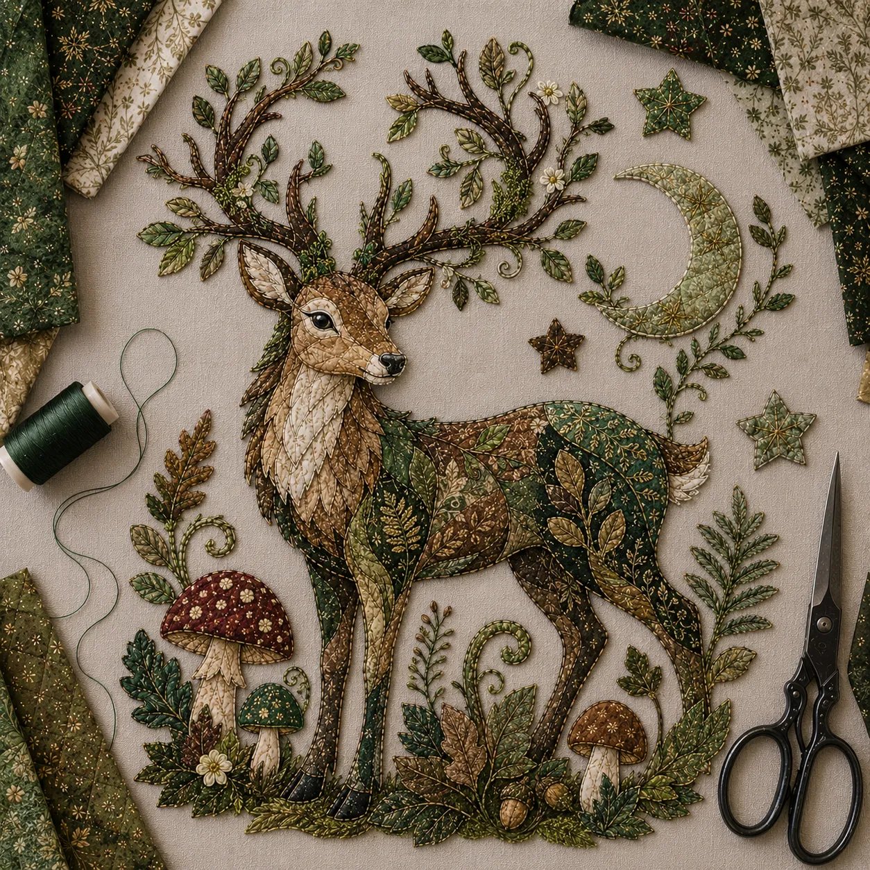 ⏳ Last Day 49% OFF – 🌙 Beginner-Friendly Mythic Wilds DIY Layered Patchwork Art Kit | Complete Kit with Patterned Fabrics, Sewing Materials & Step-by-Step Guide Included 💕