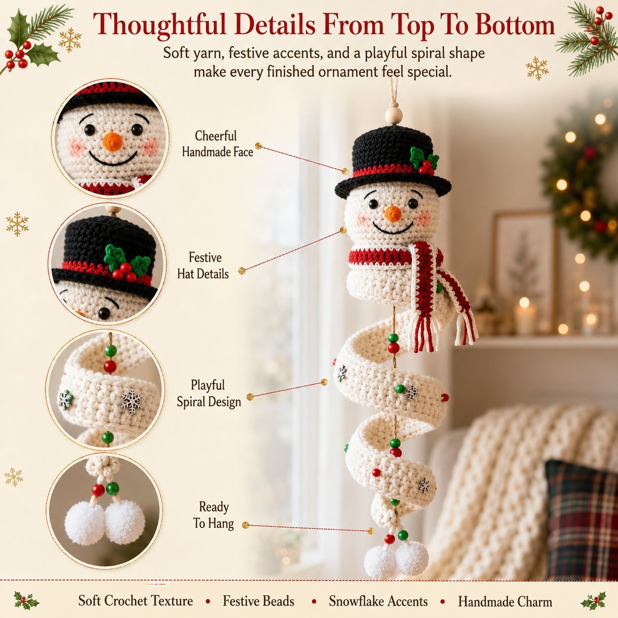 Crochet Christmas Spiral Ornament DIY Kit