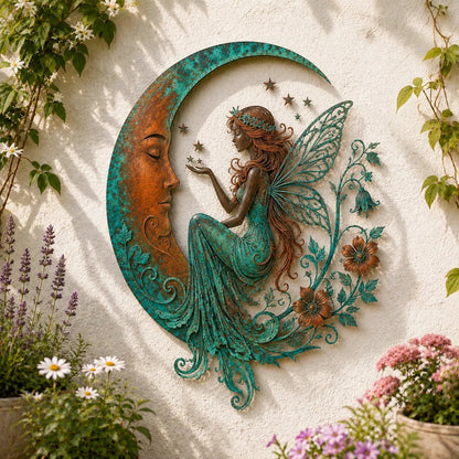 🌙 Crescent Moon Marian Botanical Metal Wall Art | Layered Virgin Mary, Raised Roses & Stars with Turquoise Patina and Copper-Tone Finish ✨
