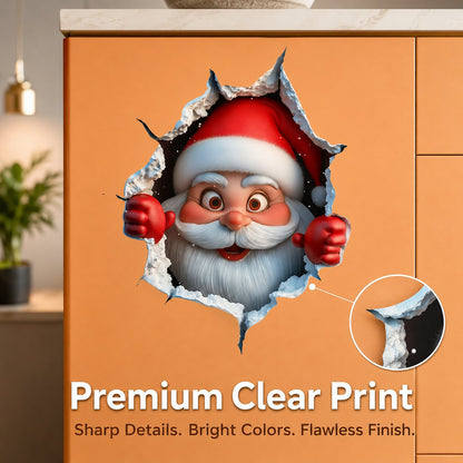 🎄 Realistic 3D Santa Breakthrough Wall Stickers