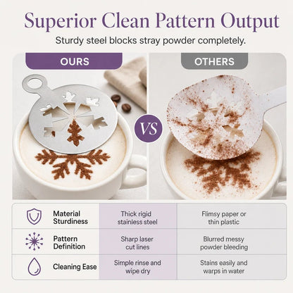 ☕ Stainless Steel Coffee Latte Art Stencil Template - Precision Powder Duster Mold 🍰