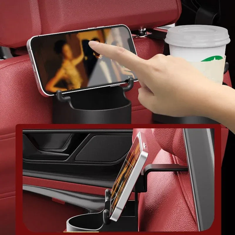 Car Seat Headrest Cup Holder with Hooks – Back Seat Organizer