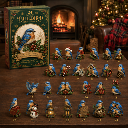 24-Day Bluebird Advent Calendar | Hand-Painted Ornament Countdown Gift