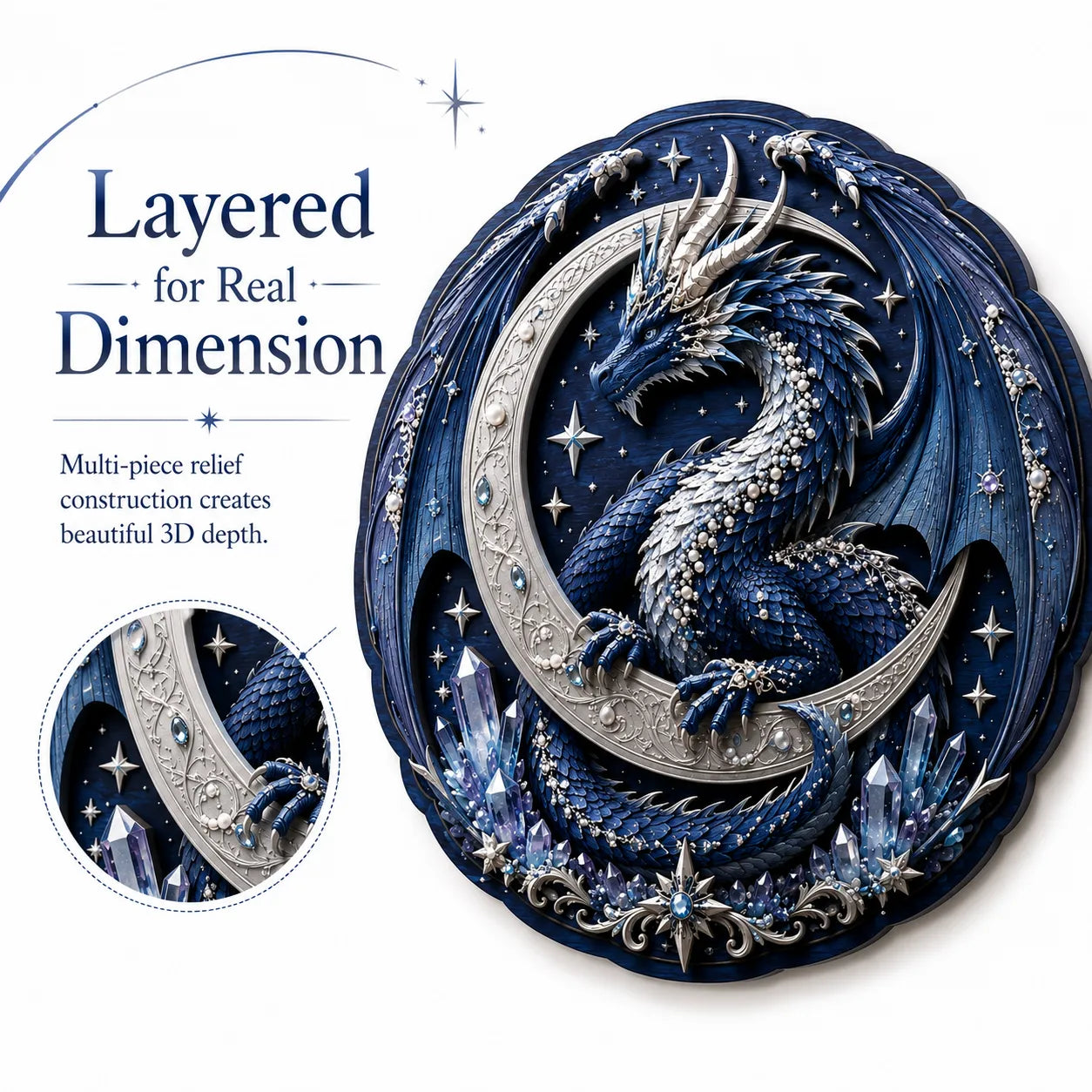 🐉 Moon Guardian Dragon 3D Wooden DIY Wall Art