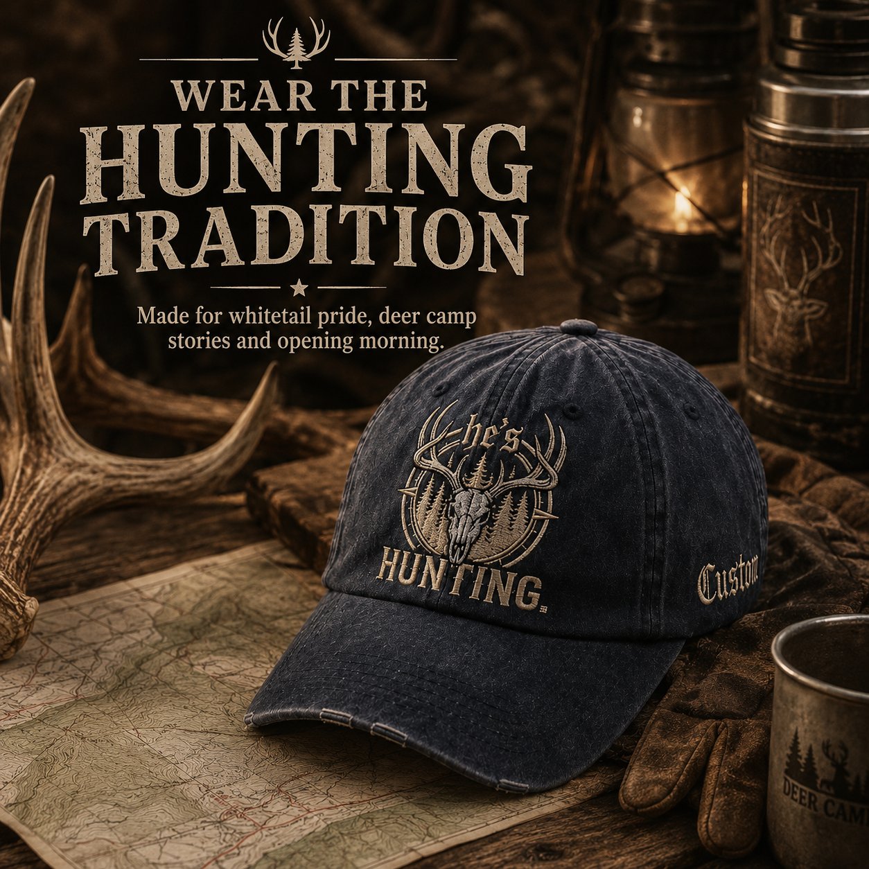 🦌 Deer Skull & Antler Embroidered Hunting Hat | Perfect Gift For Hunters 🎁