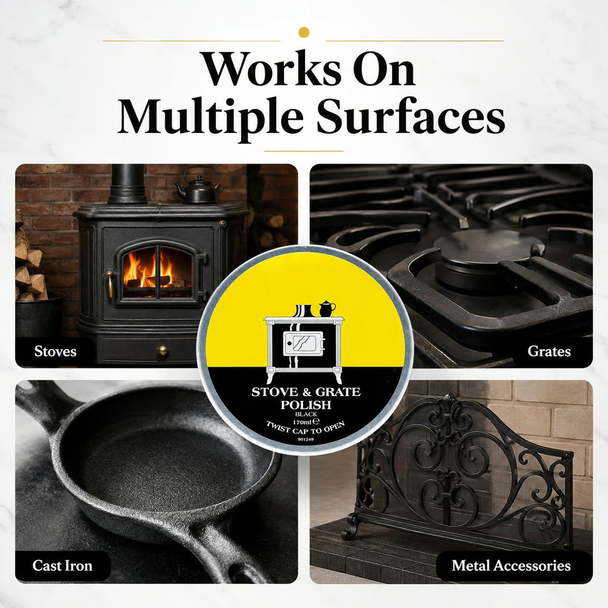 🧼Black Stove & Grate Polish – Cast Iron Restorer for Wood Stoves, Fireplaces & Grates