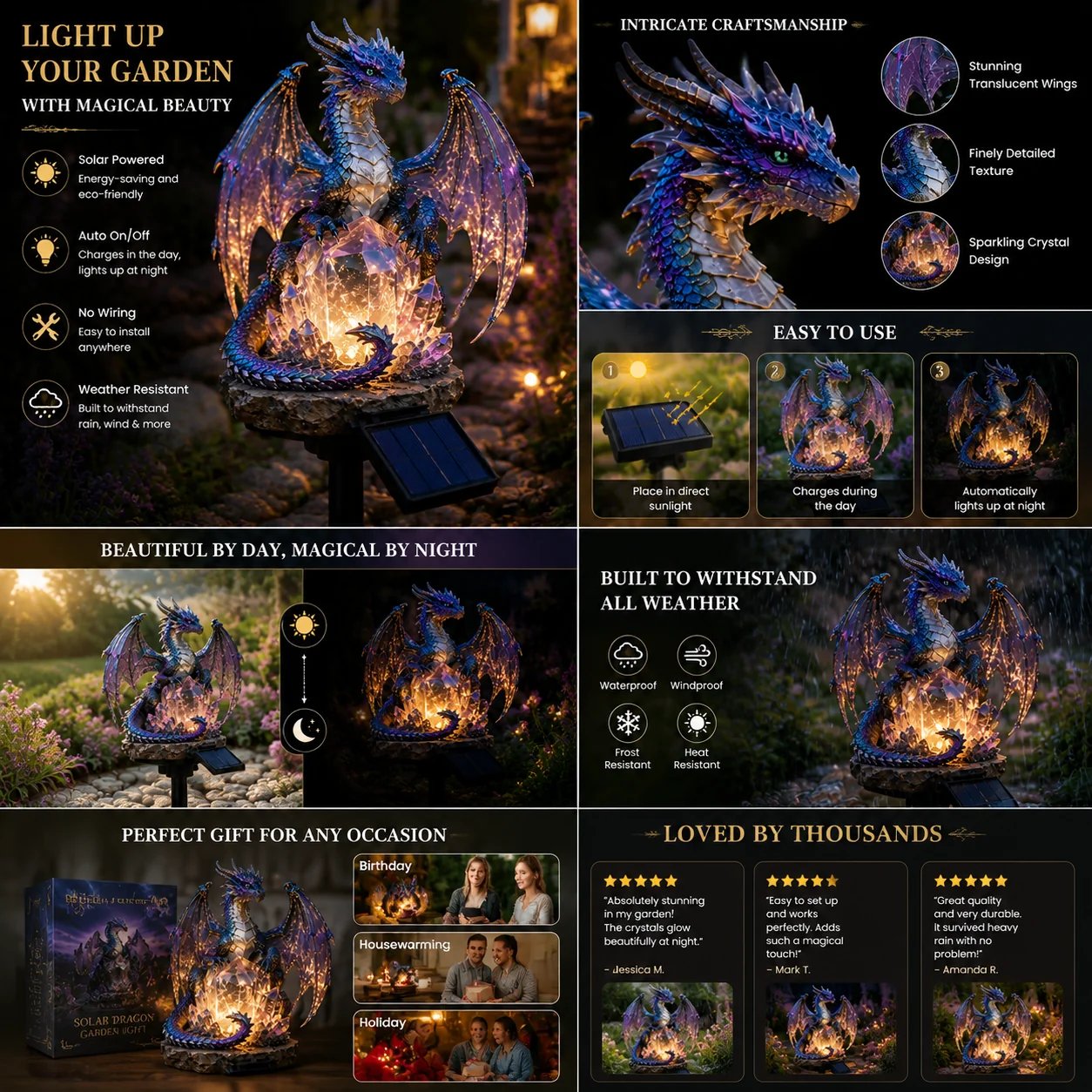 🔥HOT SALE🔥Amethyst Crystal Dragon🐉Solar Dragon Crystal Garden Light